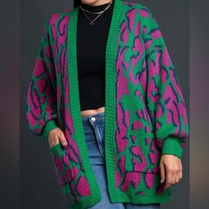 Umgee Green and Purple Patterned Cardigan